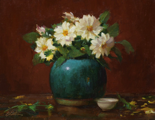 White Dahlias in Jade